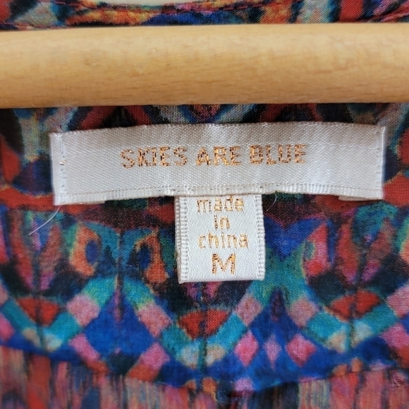 Skies Are Blue | Boho Zig Zag Print Blouse Size Medium - Picture 2 of 6